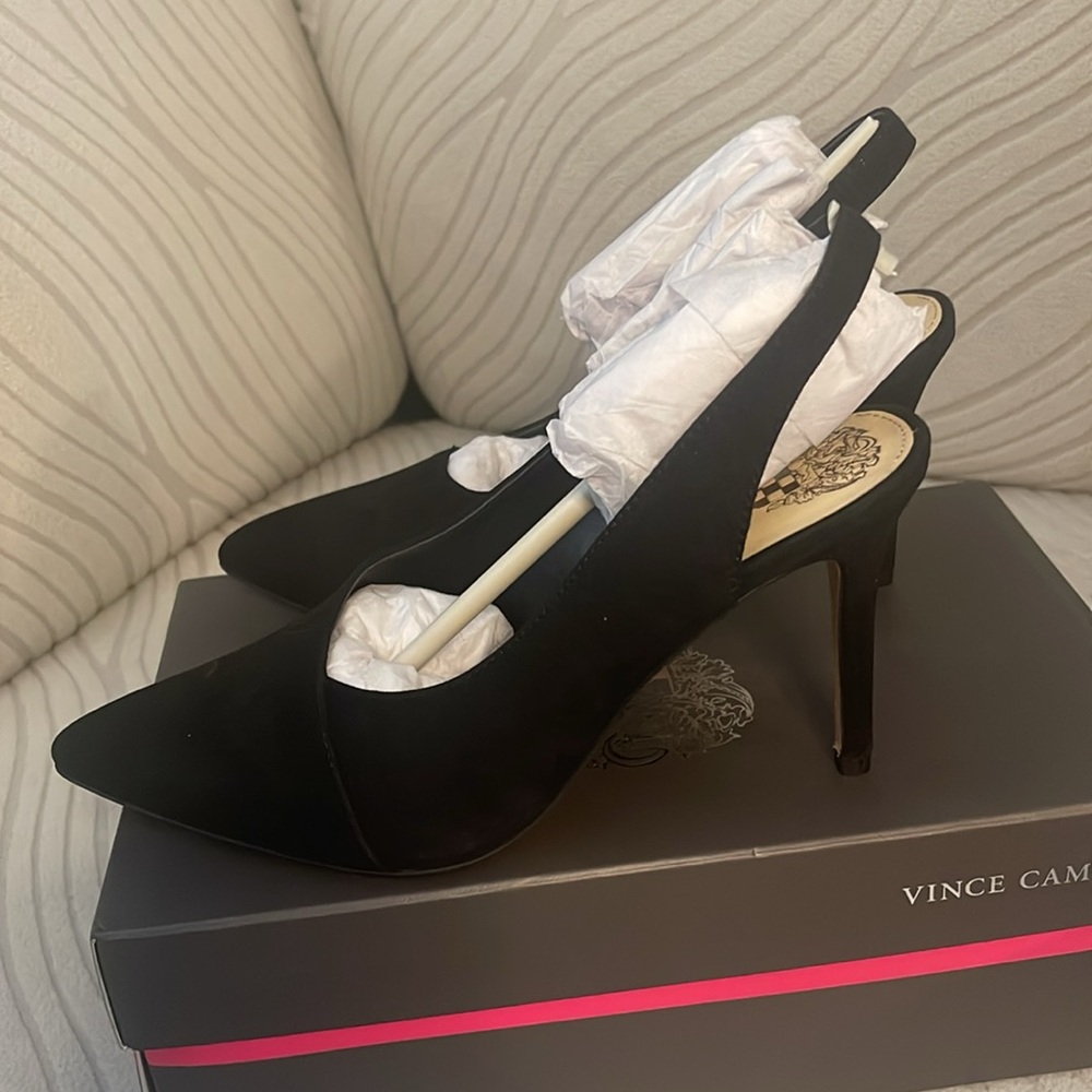 Vince Camuto AMPERETA Pump Black Suede Pointed Toe Sling Back dress Pumps 7,5 US - Picture 5 of 9